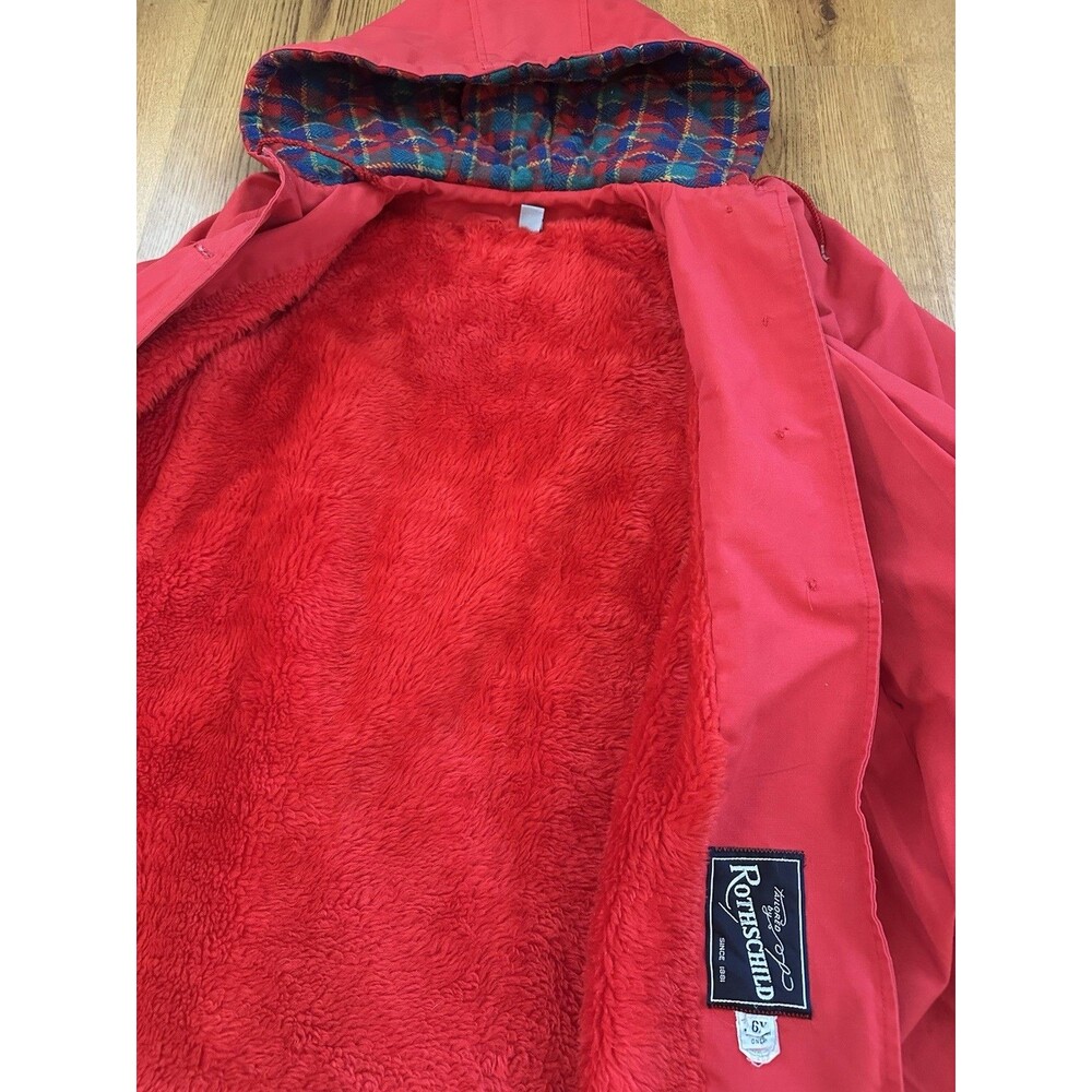 VTG 70s Rothschild Red Girls Coat (6X) Union‎ Made ILGWU, Lined Hood Swing Coat - Picture 4 of 16
